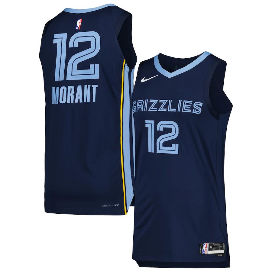 Men Memphis Grizzlies #12 Ja Morant Nike Navy Icon Edition 2022-23 Authentic Player NBA Jersey